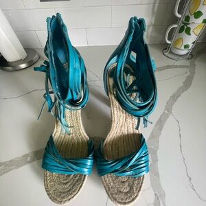Carlos Santana Blue Espadrille Wedge Shoes